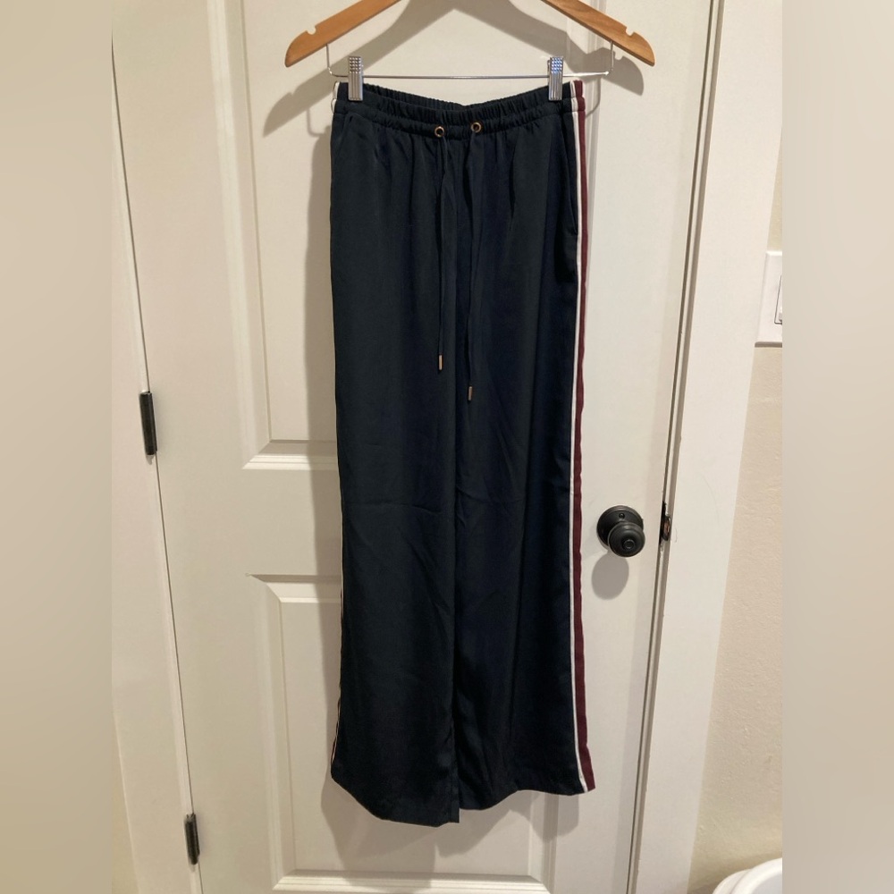 H&M Black Wide-Leg Track Pants with Side Stripe